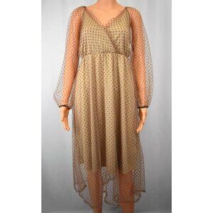 Ellie Polka Dot Midi Dress Women's S Sheer Overlay Modest Elegant Holiday Fairy